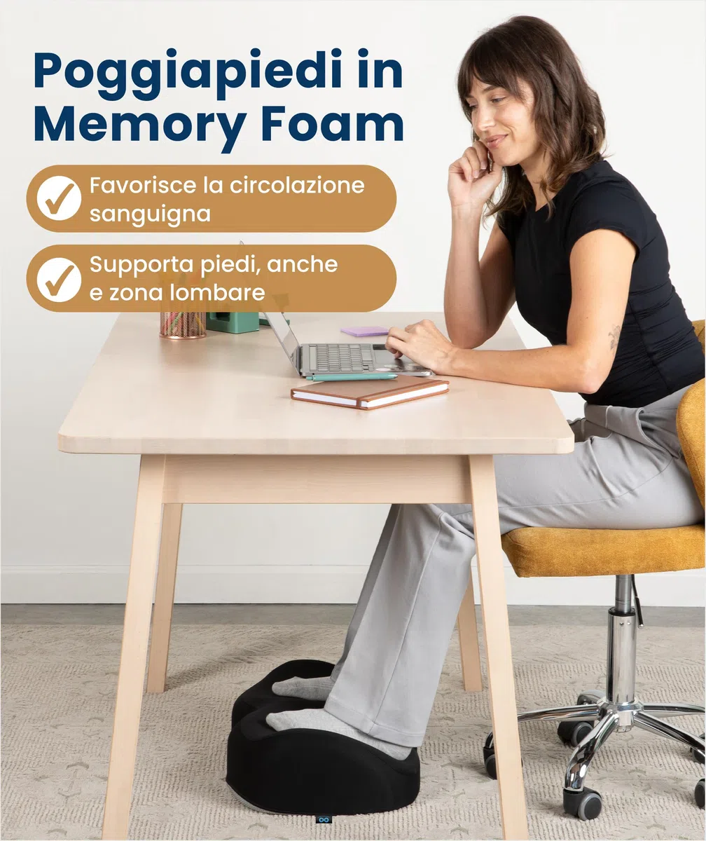 Everlasting Comfort Poggiapiedi sotto scrivania in memory foam – Sgabello piedi per ufficio, smart working e gaming con fodera lavabile e base antiscivolo