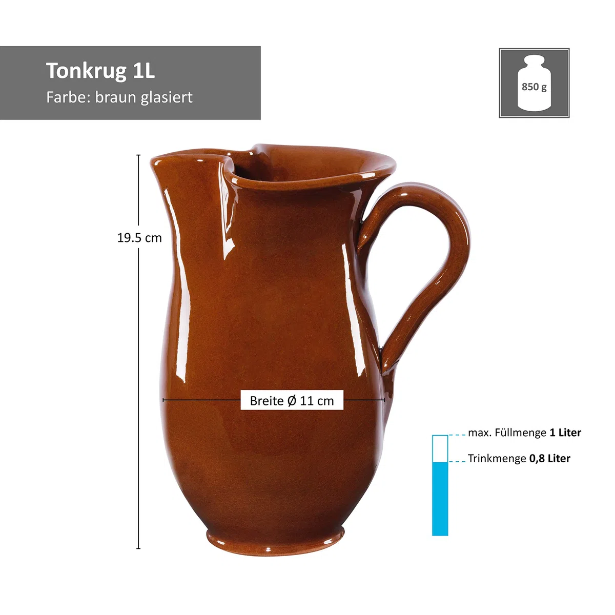 MamboCat Set di 5 brocca di argilla 1 l + 4 bicchieri di argilla da 175 ml resistenti marrone smaltato teiera da portata tazze da cucina mediterranea per vino e feste medievali