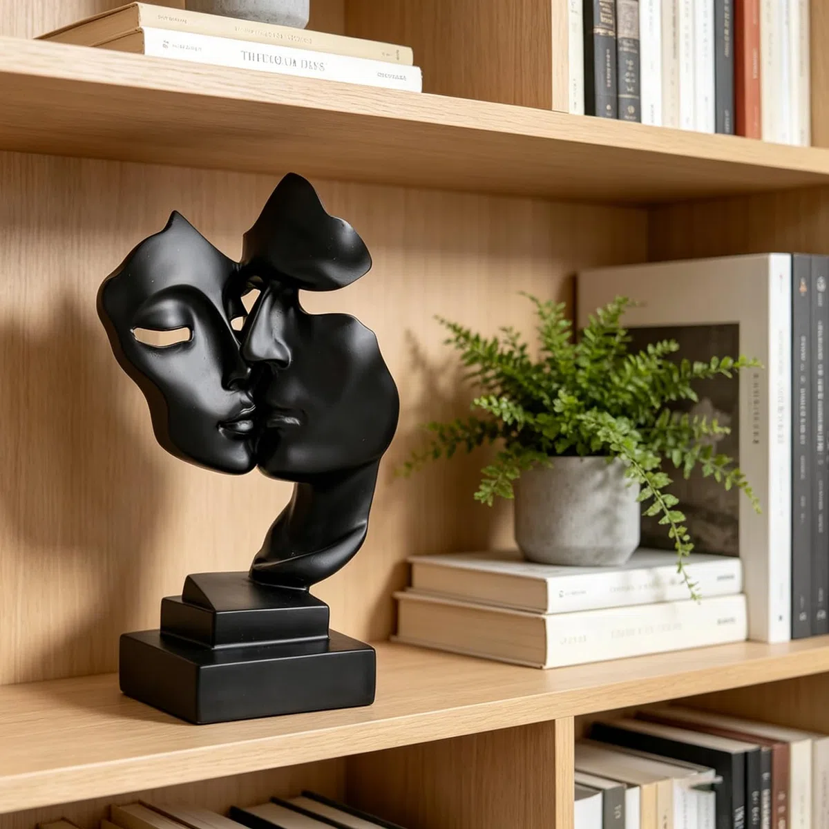 Maschera di Coppia,Statue Decorative,Decorazioni per Ufficio,Figure Decorative, Statuette Decorative Casa, Soggiorno Decorativo Moderno da Appoggiare, Scultura Astratta in Poliresina(Nero)