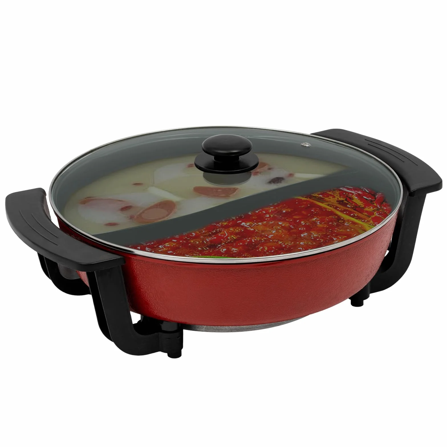 Hotpot 6L con Divisorio Temperatura Regolabile in 5 Fasi Pentola Elettrica 1360W Multifunzione Hot Pot per Riunioni Famiglia, Ristoranti, Appartamenti, Dormitori, per 3-4 Persone