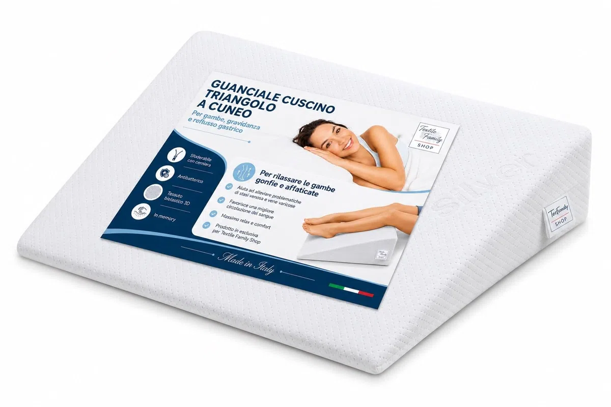 Cuscino Triangolare Antireflusso e Sostegno Gambe | Alza Materasso per Migliorare Respiro Notturno | Ideale per Gravidanza e Circolazione, Bianco, Unica, Poliestere, cm. 50x50 alto circa 12 cm