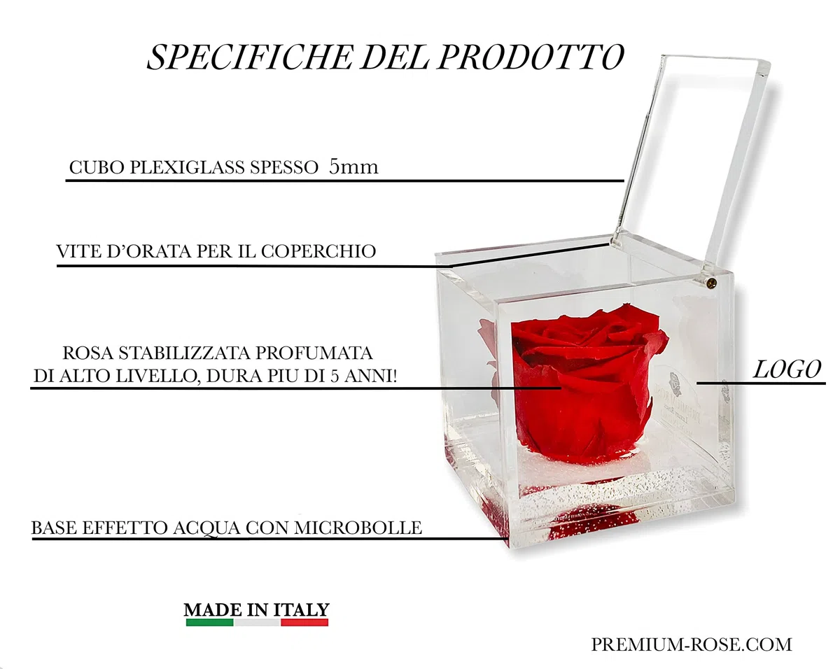 S 1085 Luxury Rose Stabilizzate Vere in Cubo più Spesso Luxury 8 e Scatola Regalo Lusso, Cubo Rosa stabilizzata Rosa, Rosa eterna
