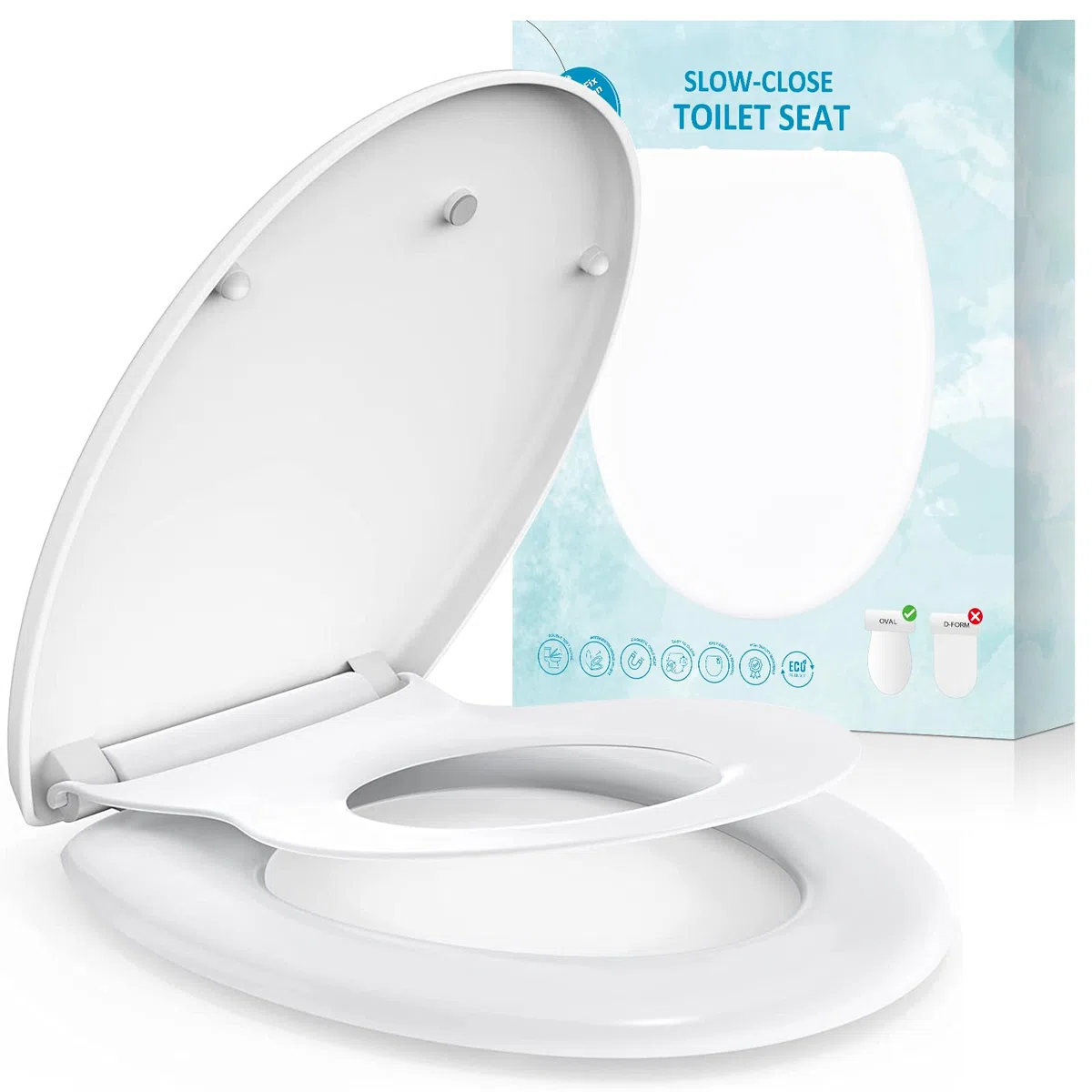 Copriwater per WC con chiusura rallentata, per bambini, con semplice montaggio per famiglie, coperchio e sedile in plastica rigida, coperchio a forma di O, bianco