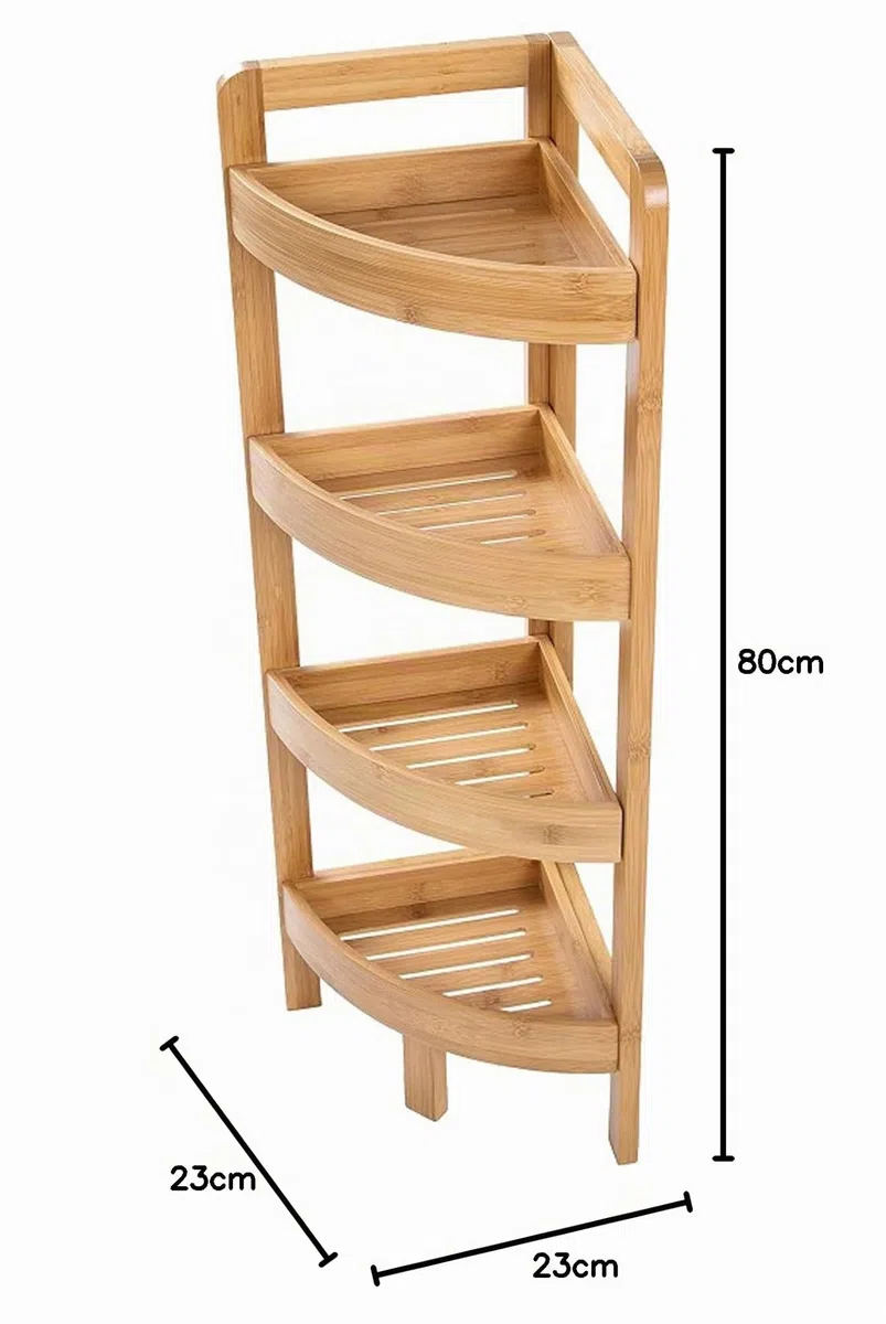 Scaffale da bagno in bambù con 4 ripiani, altezza 80 cm