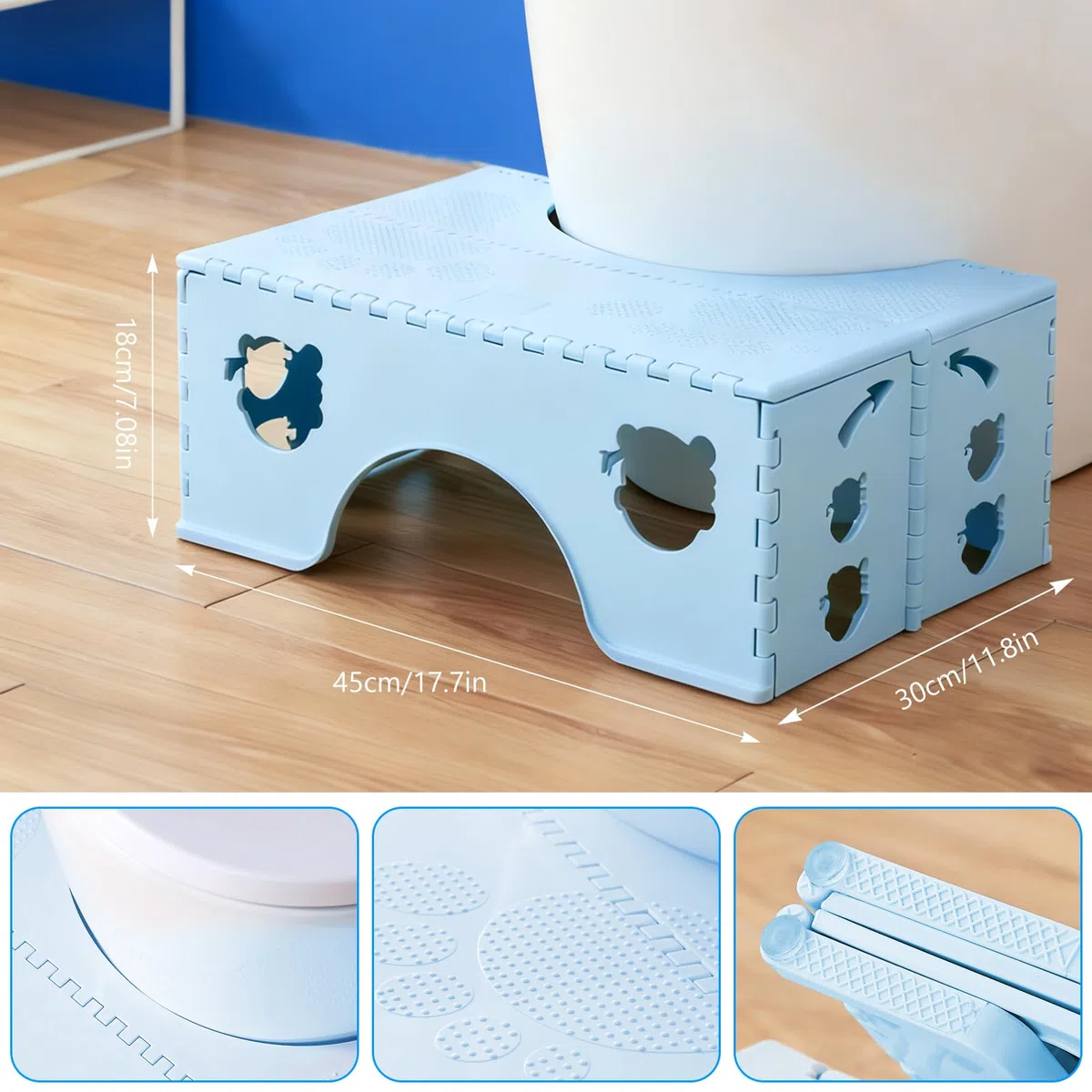 SUNOYA Sgabello WC Pieghevole, Sgabello WC Pieghevole, Sgabello WC Adulti, Sgabello Fisiologico Bagno Per La toilette In Bagno A Casa(Blu)