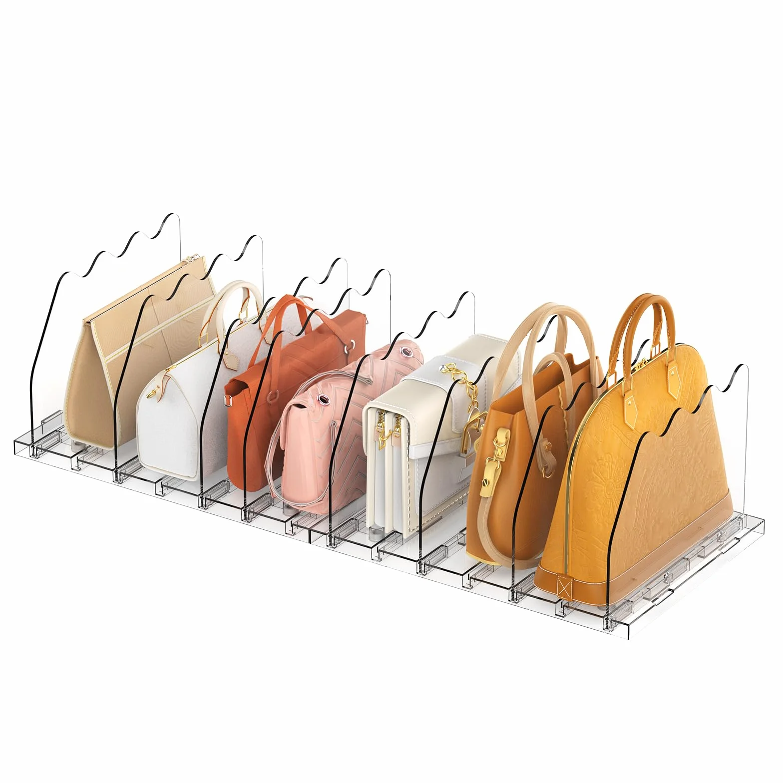 Ronlap Divisori per mensole, organizer per borse, organizer per armadio, organizer regolabile per vestiti, organizer per borse, per cucina, armadio, bagno, 8 pezzi, trasparente