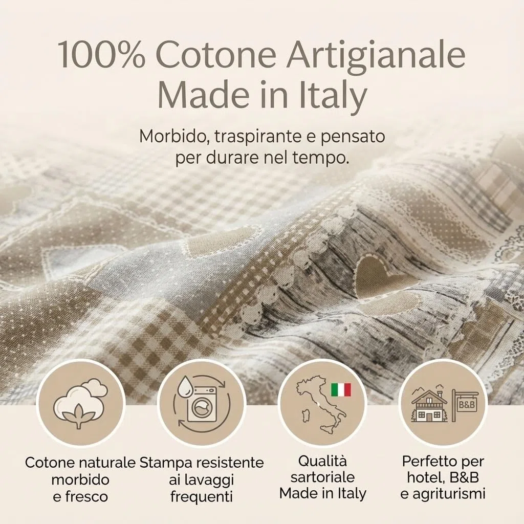 Tex family Copripiumino Tirolese Cuori “Aprica” Beige – Cotone 100% Artigianale Made in Italy - Cm. 155X200