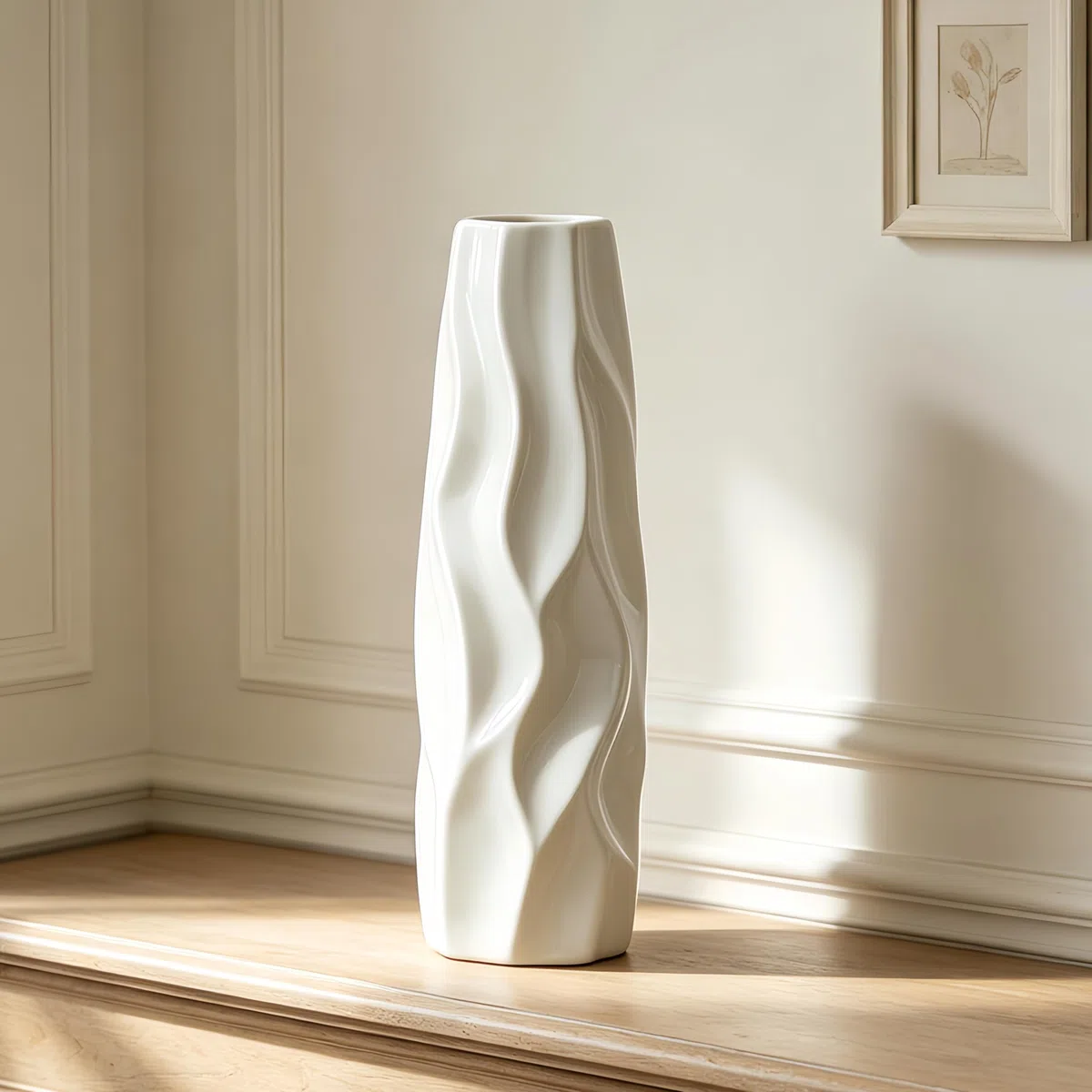 Vaso in ceramica bianca, alta 30 cm/12 pollici, moderna e grande, con struttura a terra, ideale per mensole, case di campagna, centrotavola, soggiorno, decorazione per la casa, vaso sottile