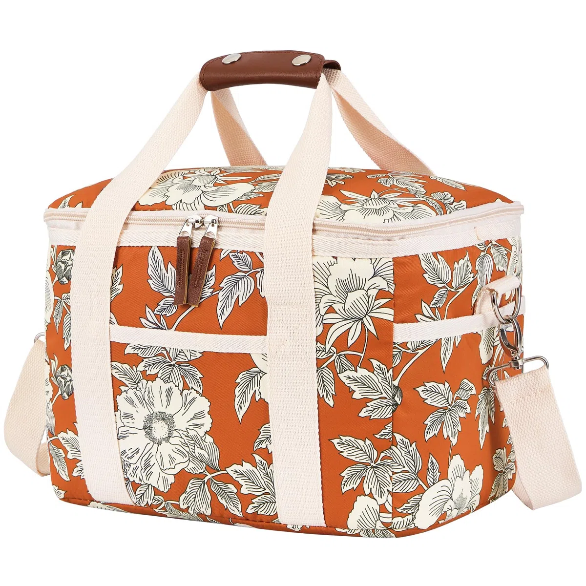 Nanxson Borsa Termica Porta Pranzo 9L/15L/29L Borsa Frigo Pranzo Floreale Lunch Box con Tracolla Regolabile per Campeggio Lavoro Scuola Viaggio (15L,A-Arancione Fiore)