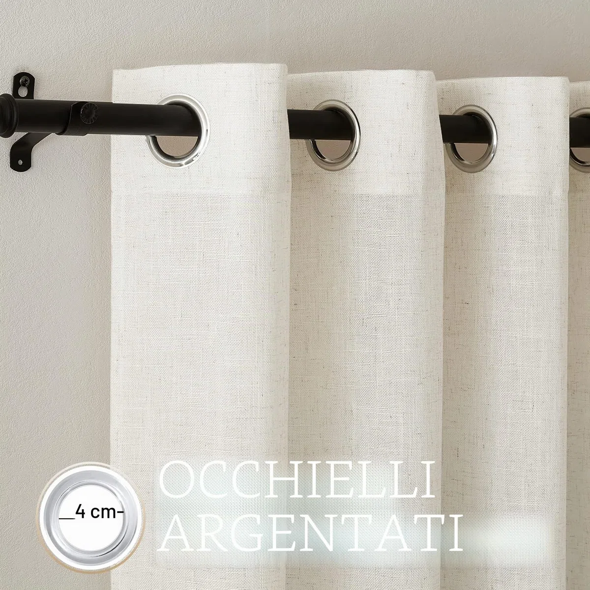 PONY DANCE Tende Lino 200g/m² Salotto Moderne 2 Pezzi L 140 x A 245 CM Tende Semitrasparenti Soggiorno con Anelli Linen Curtains Camera da Letto Moderna, Crema