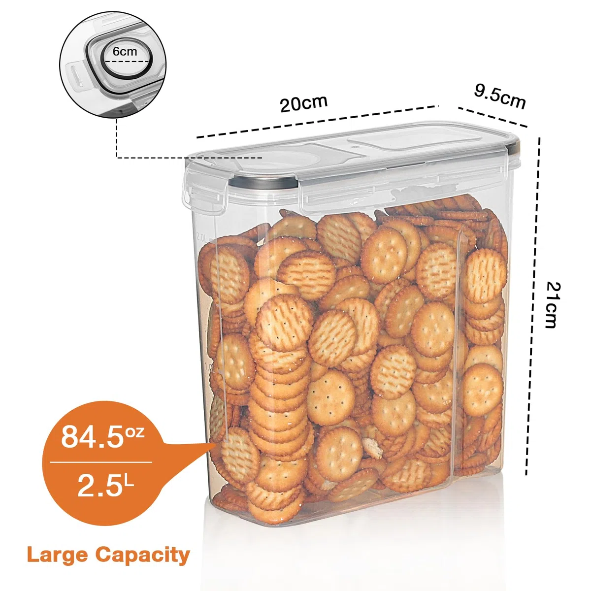 AiQInu 2.5L Contenitori Ermetici per Alimenti con Coperchio, 4 Pezzi Organizer Dispensa Cucina per Cereali in plastica per Conservare Cereali, Pasta, Farina, Cibo per Animali Domestici
