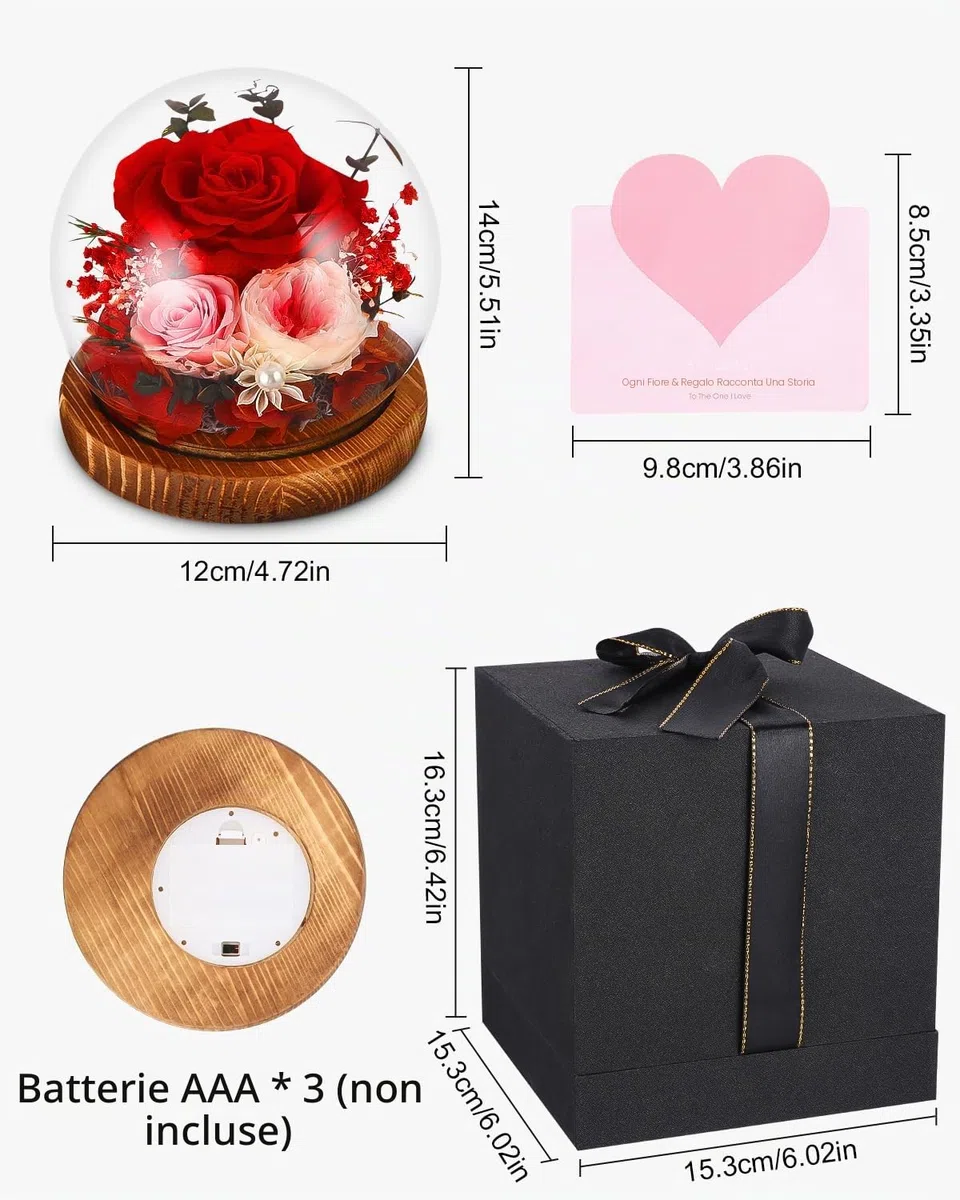 Rosa Eterna Stabilizzata, Vera Fiori Stabilizzati, LED Rosa Conservato Sfera di Cristallo, Regalo per Donne Mamma Moglie, Rosa Eterna Anniversario Compleanno San Valentino Natale Festa Della