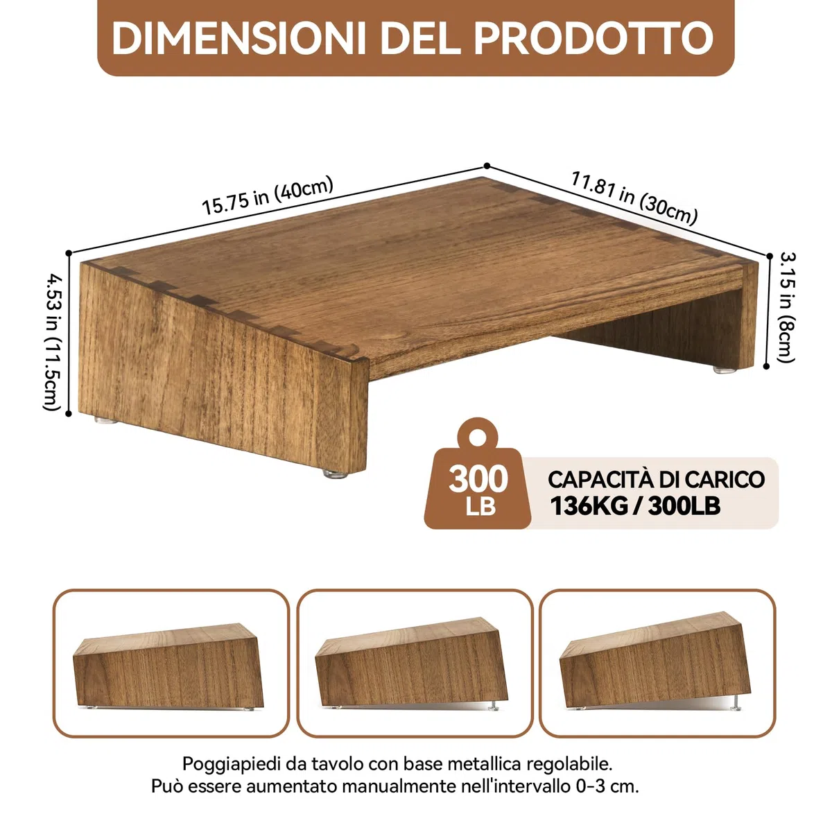 KIRIGEN Sgabello da tavolo in legno regolabile in altezza Supporto poggiapiedi ergonomico portatile per una migliore postura giallo-marrone