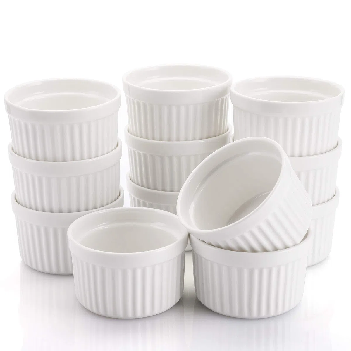 Foraineam Set di 12 pirottini da forno in porcellana, 113,4 g, bianchi, per soufflé, dessert, crema pasticcera, per cuocere, servire