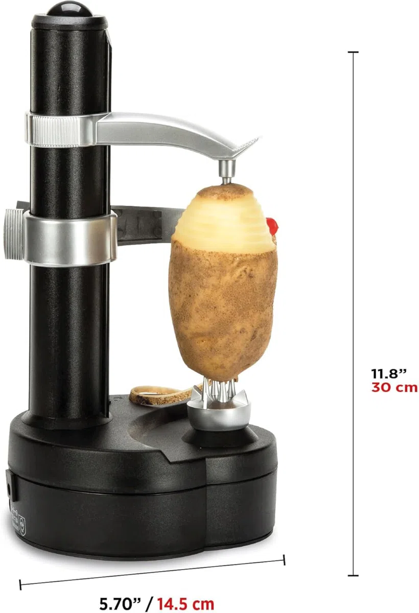 Sbucciatore Elettrico di Patate, Pelapatate Automatico a Rotazione con 6 Lame di Ricambio, Affettatrice per Frutta e Verdura, Strumento da Cucina per Sbucciare (Batterie Non Incluse)