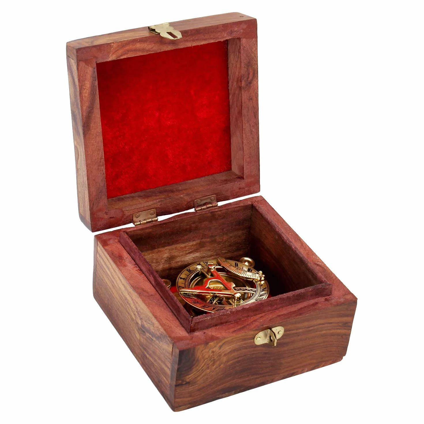 Meridiana con bussola, stile vintage, in ottone, in confezione regalo di legno con istruzioni, ago della bussola regolabile