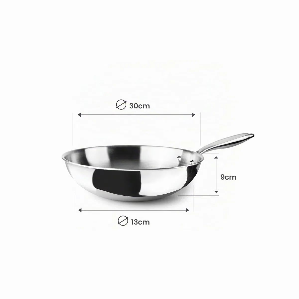 IBILI - Wok Triply Natural 30 Cm, Acciaio inossidabile, Adatto per induzione, senza antiaderente