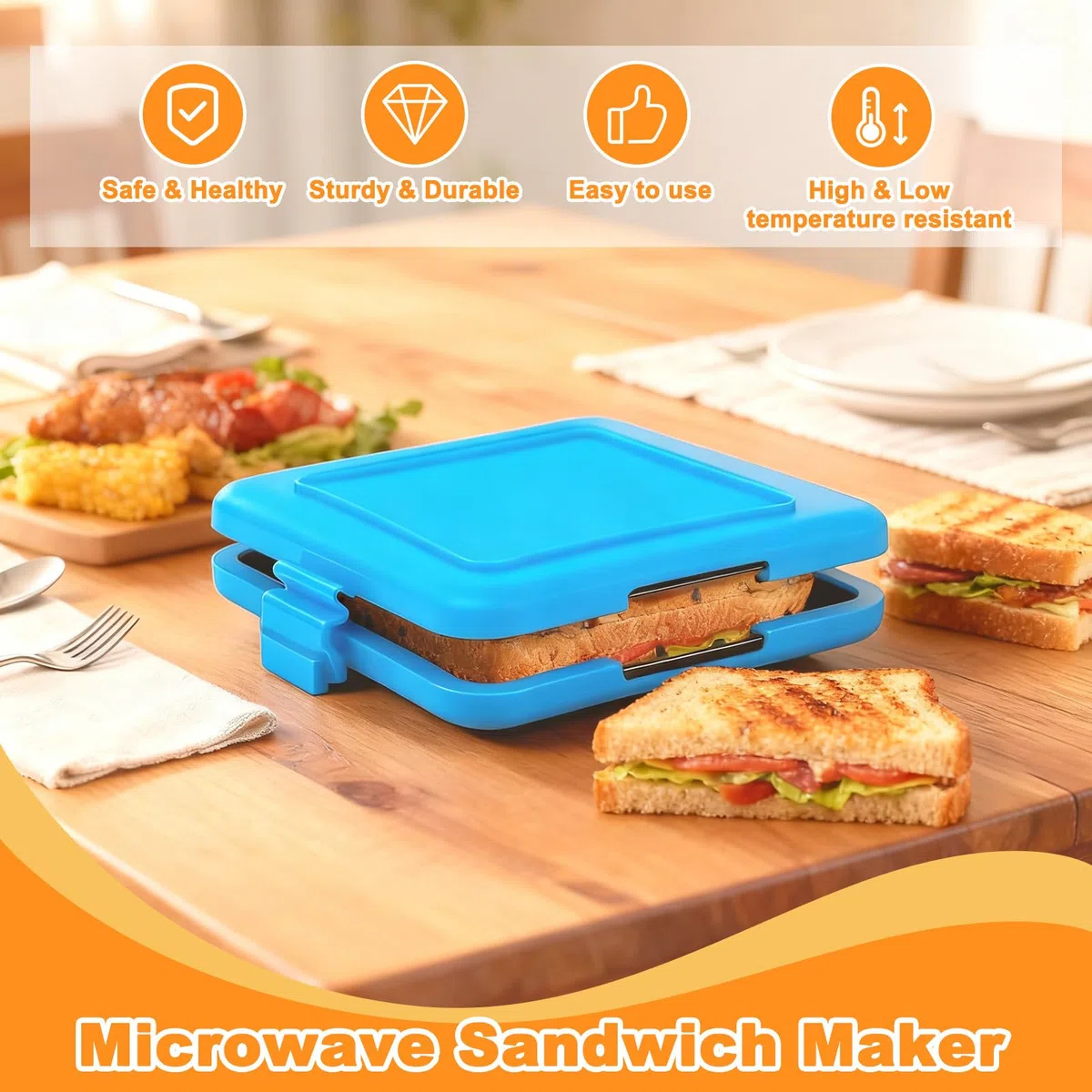 Macchina Toastie Microonde, Tostapane Piastra Toast Silicone Antiaderente Senza Fili, Pentole Toaster Sandwich Tecnologia Heatwave per Ufficio, Dormitorio, Cucinare Deliziosi Panini Croccanti (Blu)