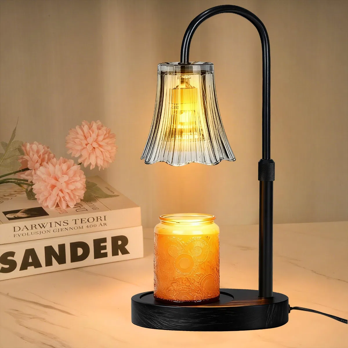 Lampada riscaldante per candele con timer, dimmerabile a 4 livelli e regolabile in altezza, scaldacera per candele in barattolo, design unico migliora l'atmosfera della casa, regalo decorativo