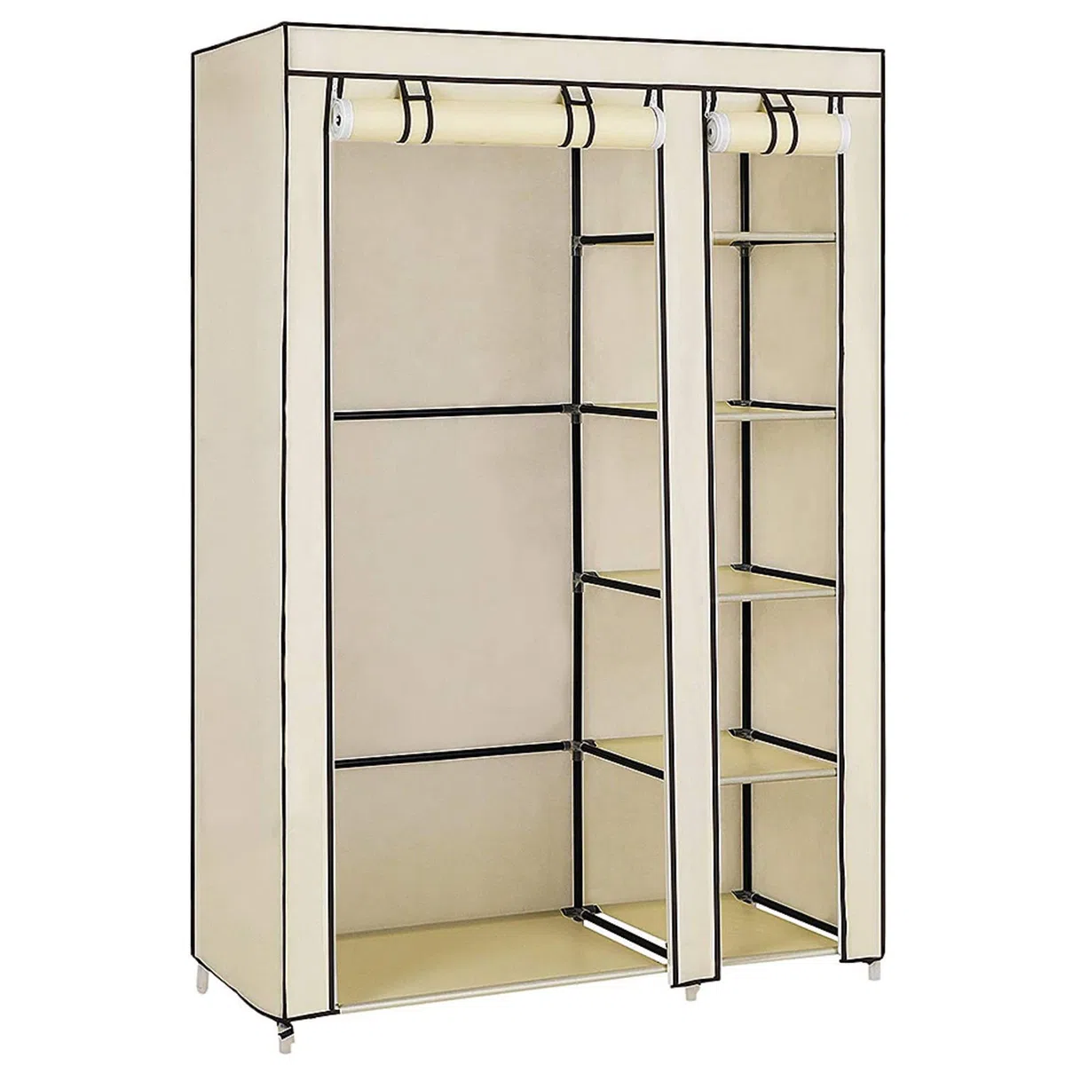 Armadio in Tessuto, Guardaroba, Appendiabiti, Ripiani Portaoggetti,con Asta per Abiti con Copertura, Capiente, per Borse, Giocattoli, Scarpe, Soggiorno, Camera da Letto, 110*45*175 cm (beige)
