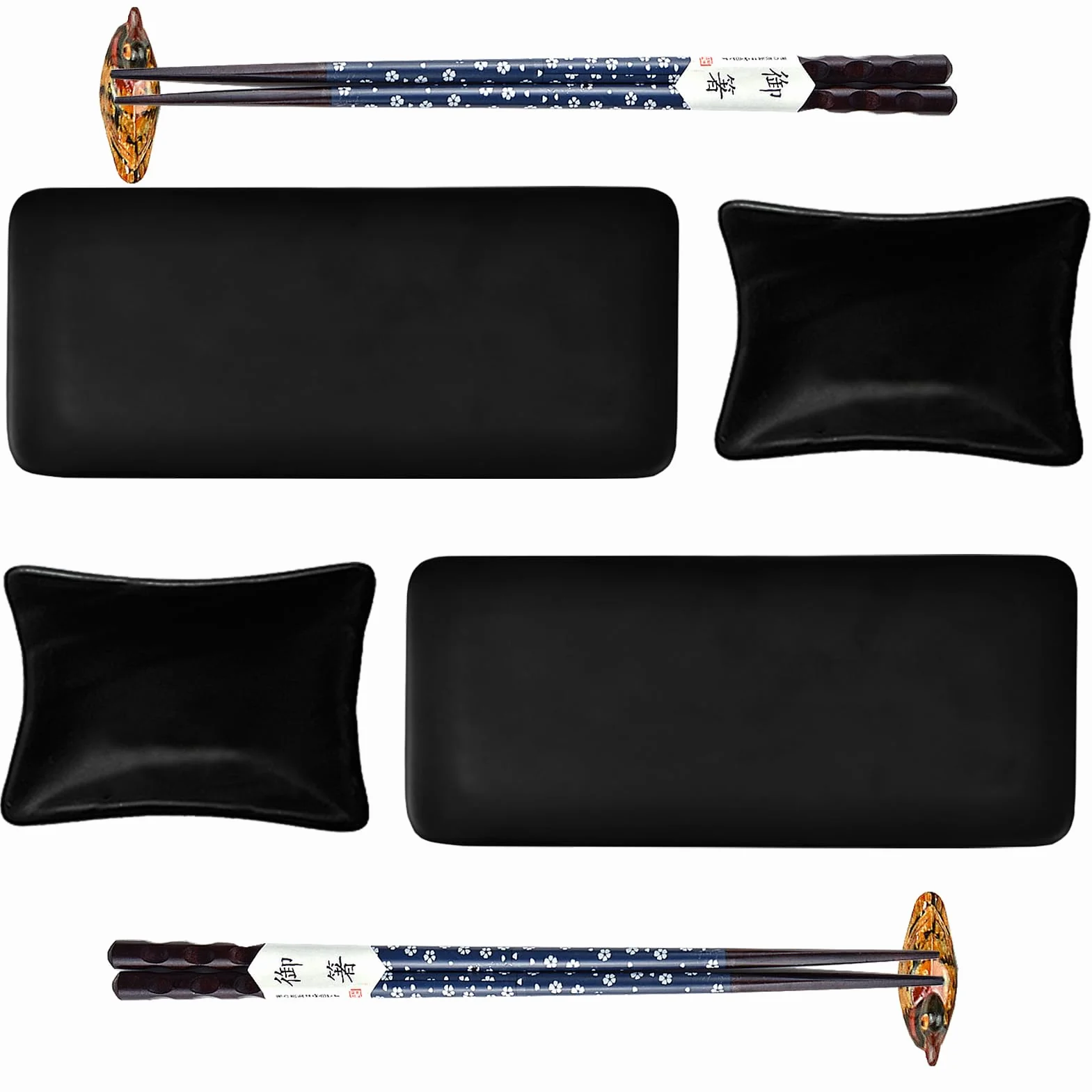 Artcome Set di piatti da sushi in ceramica in stile giapponese, 8 pezzi, con 2 piatti per sushi, 2 piatti per salsa, 2 paia di bacchette, 2 supporti per bacchette