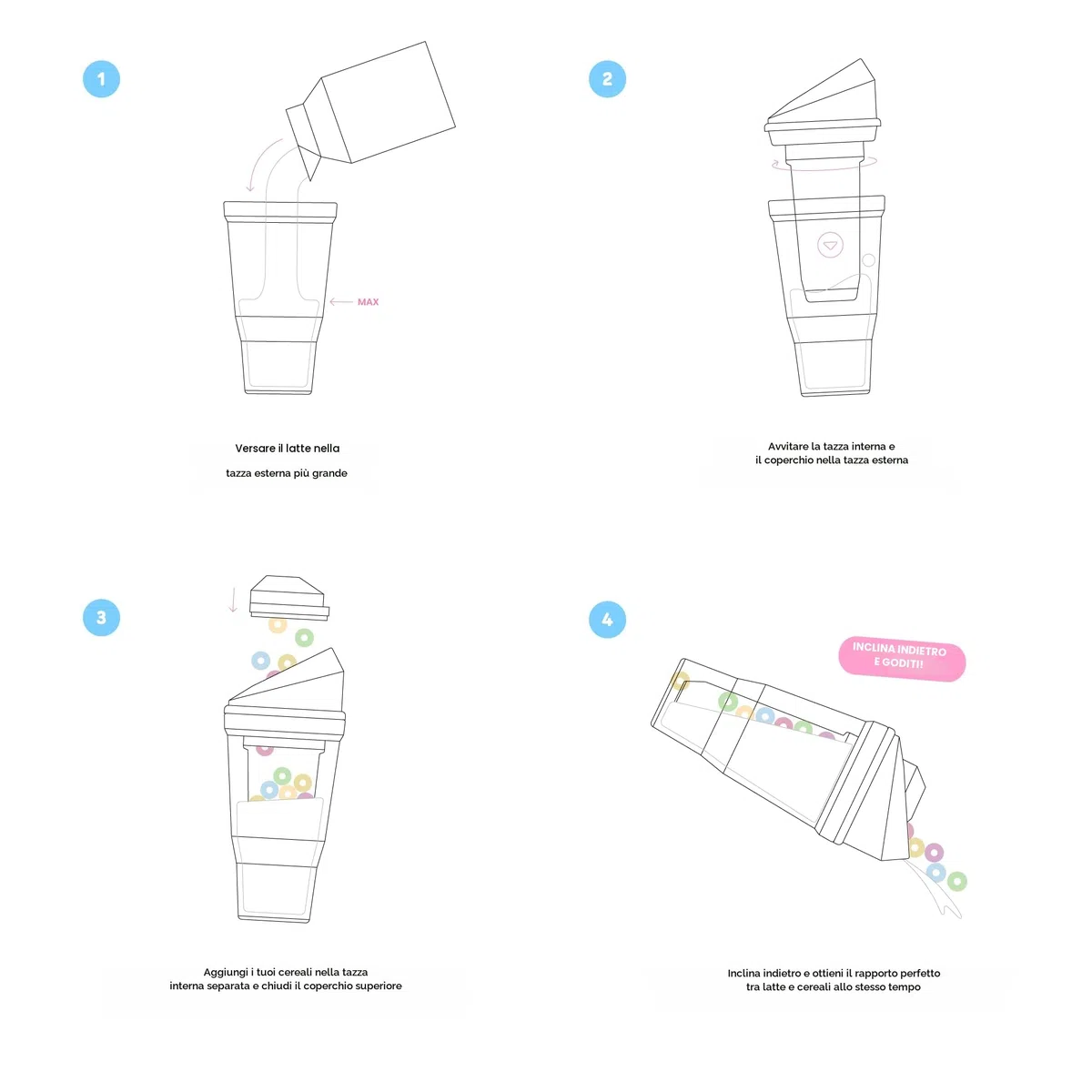 CRUNCHCUP XL - Bicchieri Portatili in Plastica per Cereali e Latte, Contenitore per Colazione in Viaggio, Non Richiede Cucchiaio o Ciotola
