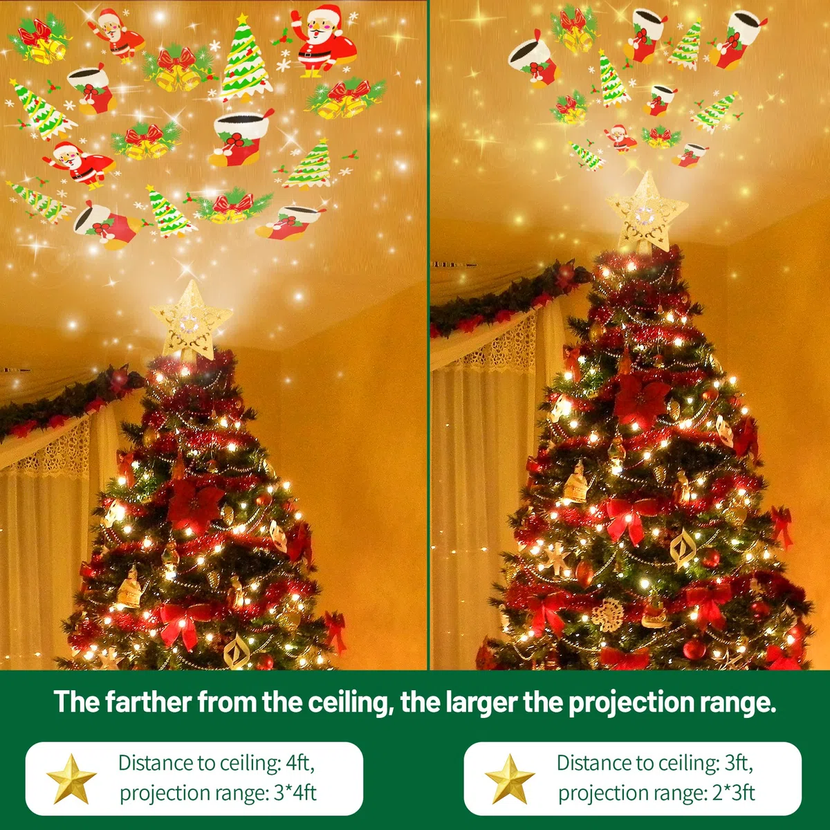 Stella luminosa per la corona dell'albero di Natale – Proiettore LED rotante, cimitero e vertice dell'albero per la decorazione