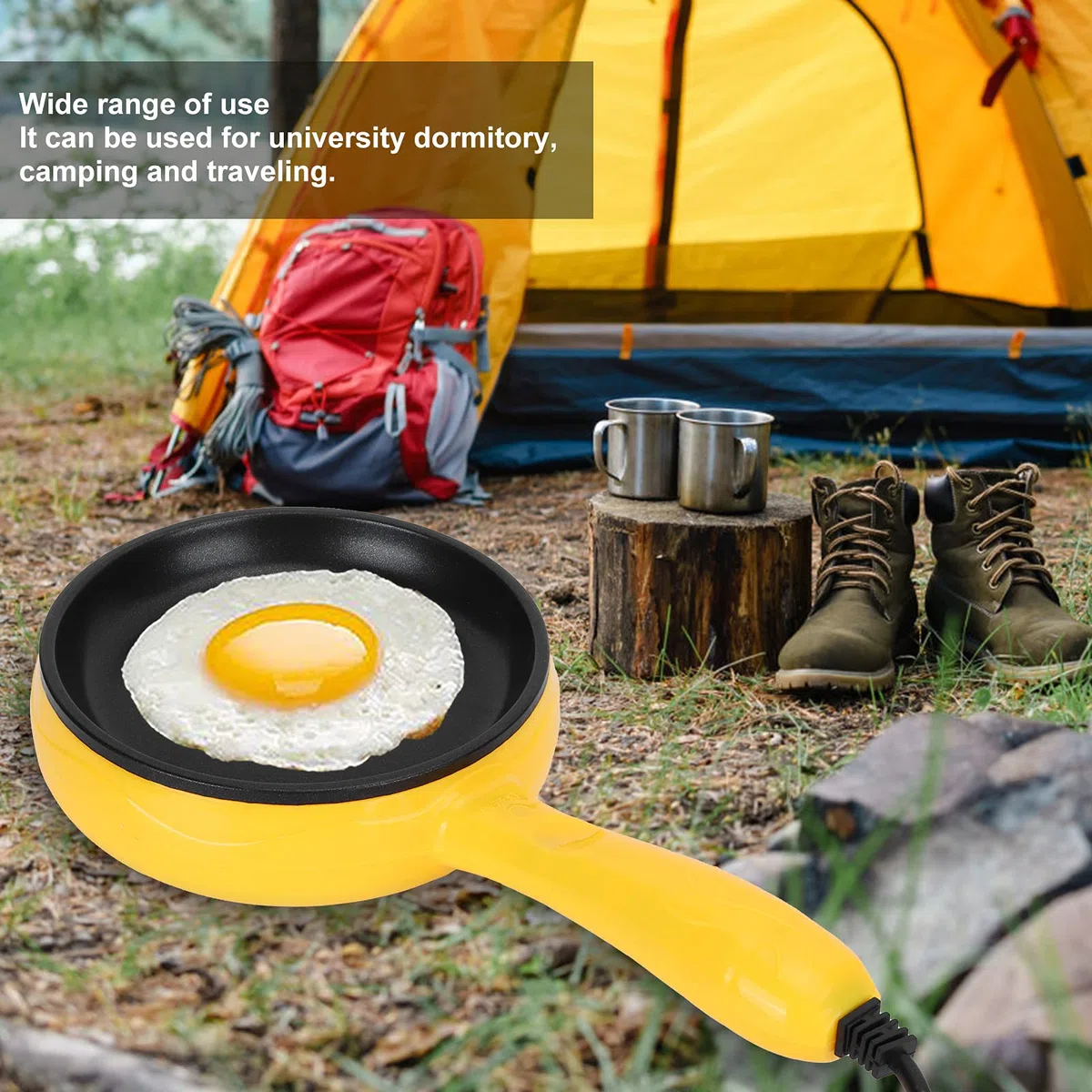 Padella Pancake Elettrica, Padella Multifunzione per Mini Uova da 350 W con Manico Padella Antiaderente per Hamburger Bistecca Colazione, per Campeggio in Dormitorio