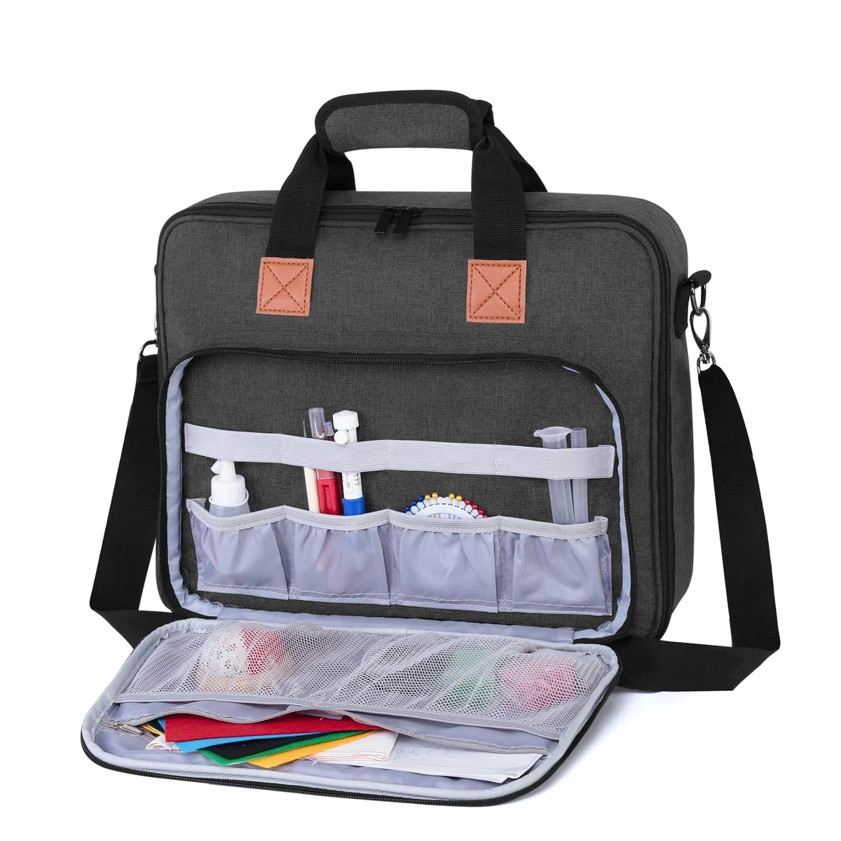 Luxja Borsa per Kit da Ricamo, Filo, Cerchio (Fino a 11.2") e Altri Accessori, Solo Borsa, Nero
