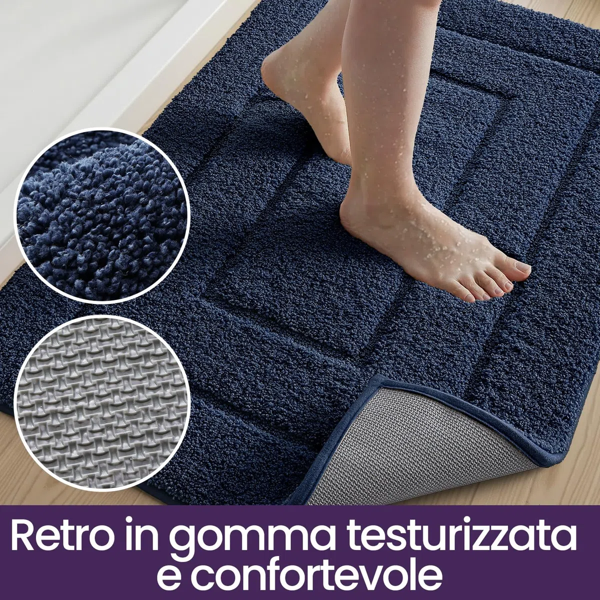 DEXI Tappeto Bagno 50 x 80 cm, Tappetino in Microfibra, Tappeti Assorbente Antiscivolo, Soffice Tappetini Doccia, Lavabile in Lavatrice, Blu Reale