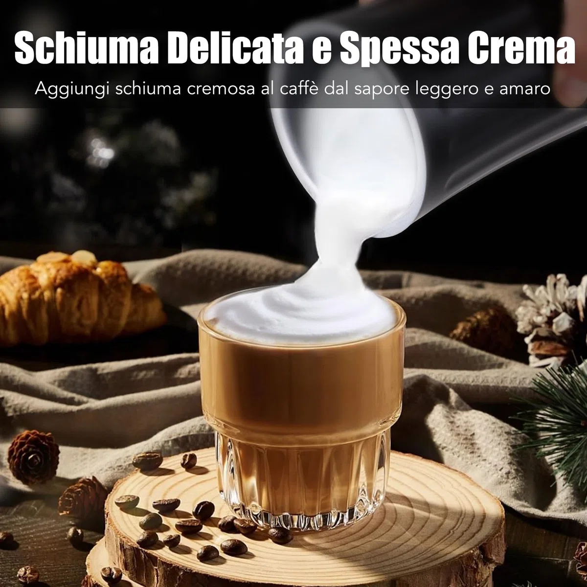 Montalatte Elettrico, Automatico 4 in 1 Cappuccinatore Elettrico, Schiuma di Latte Calda e Fredda, Montalatte Silenzioso per Caffè, Cappuccino, Macchiato, Cioccolata Calda, Nero