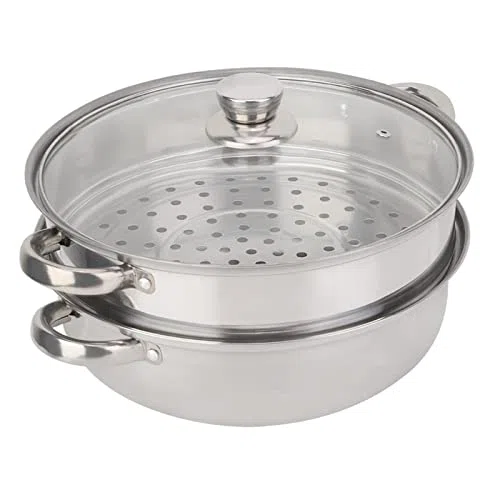 Pentola Cottura a Vapore, Padella Doppia Zuppa di Vapore a Doppio Fornello con Coperchio, Pentola Cottura a Vapore Acciaio Inox Pentola a Vapore per Utensili da