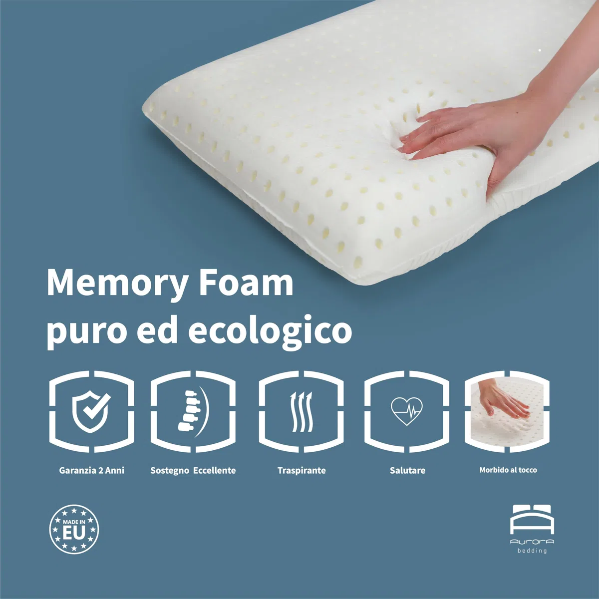 Cuscino Memory Foam Forato a Saponetta, Rinfrescante Traspirante e Anallergico - 41x72 Altezza 12cm