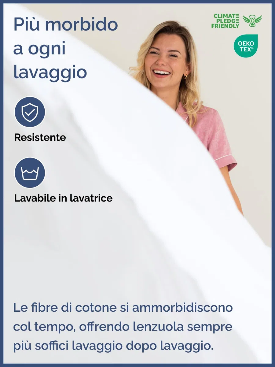 Lenzuolo con angoli 180x200cm - 100% cotone - Lenzuolo con angoli 180x200 per materassi fino a 30 cm altezza - Biancheria premium 400 fili cotone - Certificato OEKO-TEX - Confezione singola - Bianco