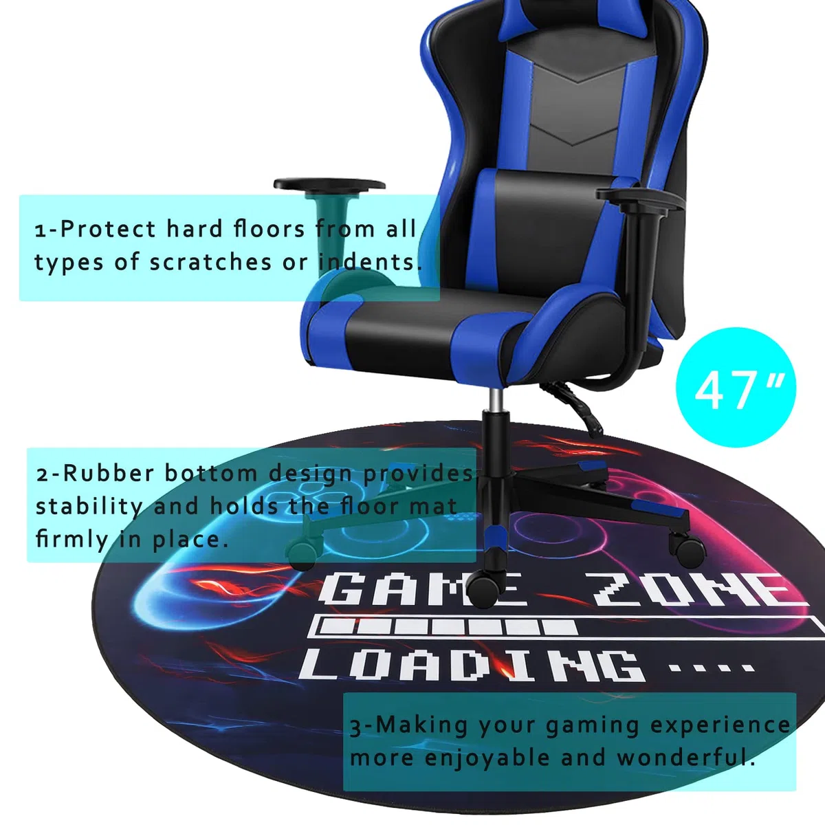 Capslpad Tappetino per sedia da gaming, per pavimenti in legno duro, antiscivolo, protezione per il pavimento, tappetino in gomma per sedia da gaming, decorazione per la casa e l'ufficio (rotondo, 120