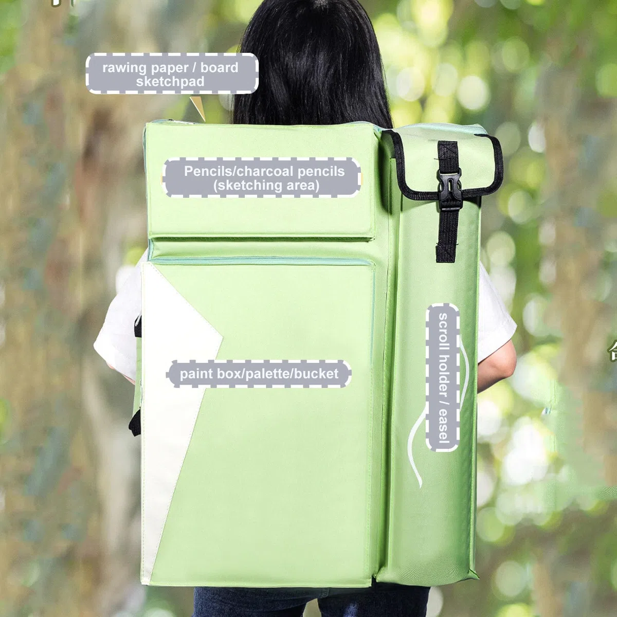 Cartella portadocumenti formato A3, impermeabile, portatile, per pittura, schizzi, con manico, per tavolozza, vernici, matite, pennelli, Verde, A2, Custodia per portafoglio artistico