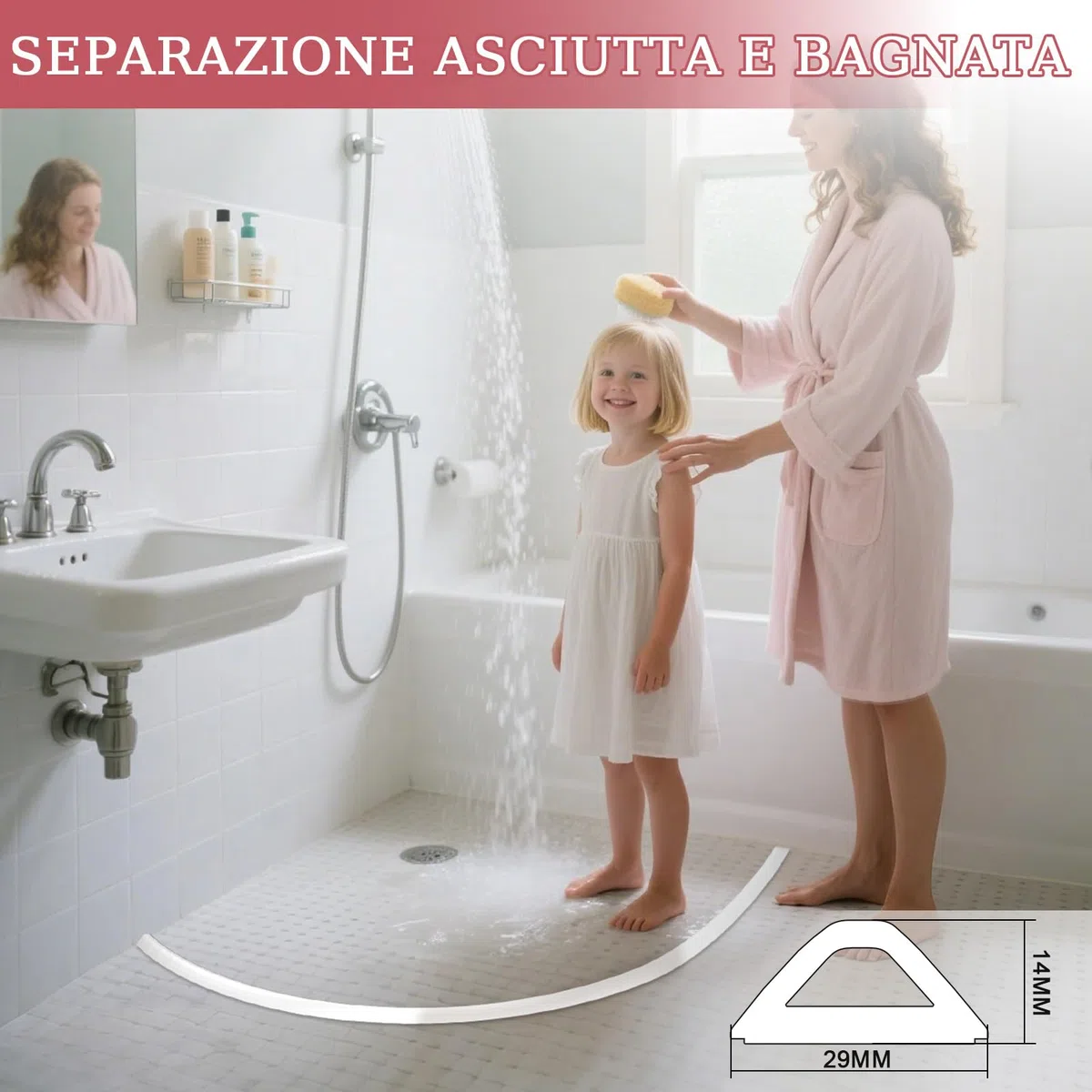alophoty 350cm Barriera Doccia Ferma Acqua - Bordo per Piatto Doccia, Barriera Antiacqua per Doccia, Silicone Flessibile e Durevole, Aderenza Potente, Facile da Installare, Bianco