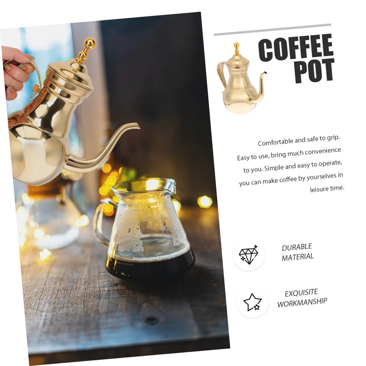 Cabilock Caffettiera e Filtro Integrato in Acciaio Inossidabile Stile Medio Oriente Manico Ergonomico Bollitore Decorativo per Cucina Indoor