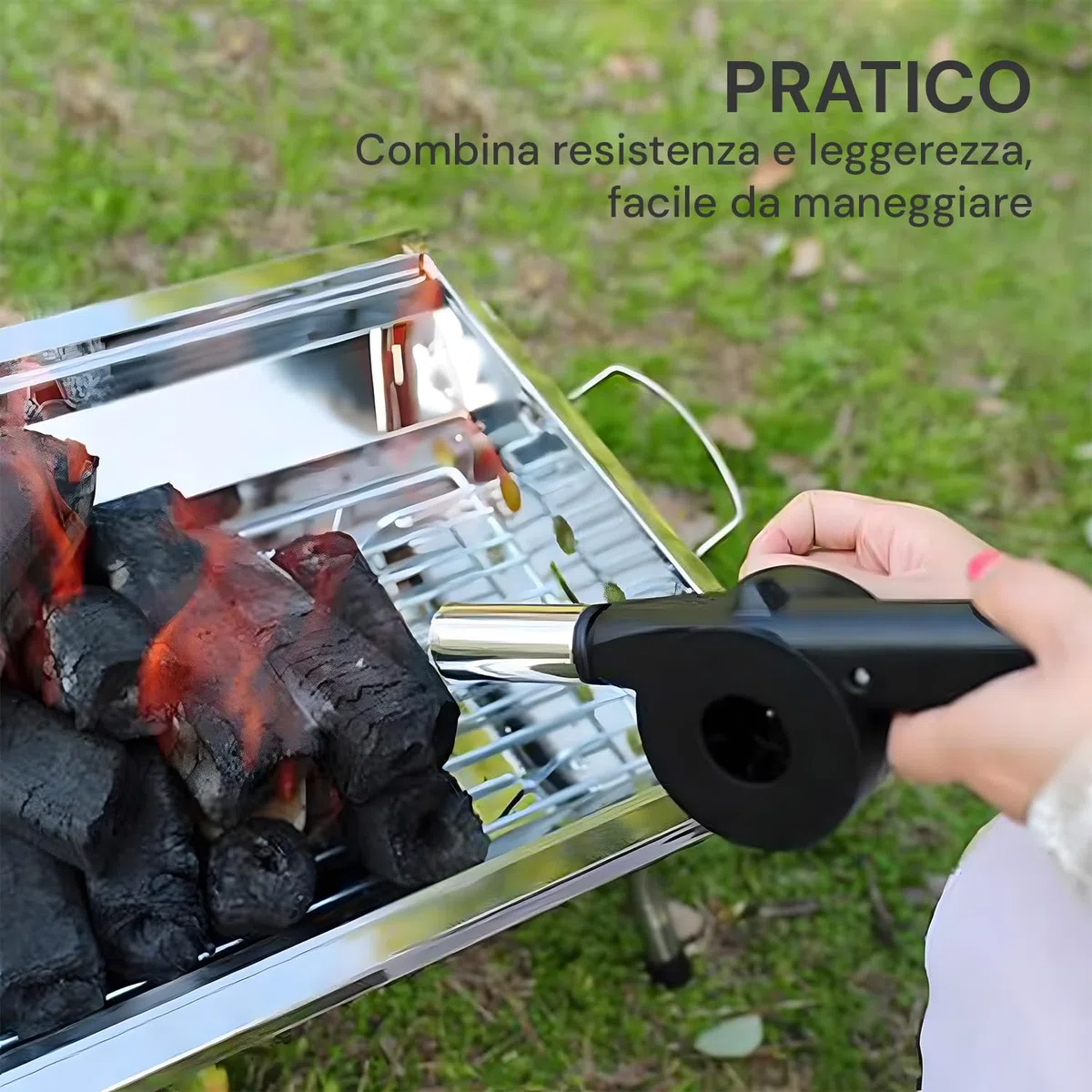 Avilia Soffione per Barbecue o Camino Manuale in Acciaio e Plastica Nero - Ideale per Ravvivare in Fuoco in Pochi Secondi è Leggero e Facile da Usare - Controllo dell'Intensità del Soffio
