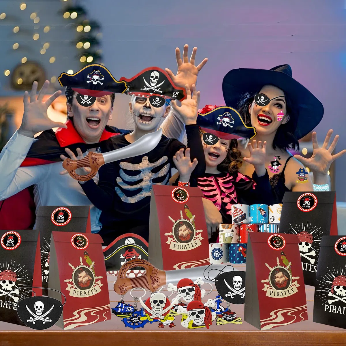 Accessori per Feste a Tema Pirata, 96 Pezzi Compleanno Bambini, Regalini Festa, Cappello Pirata