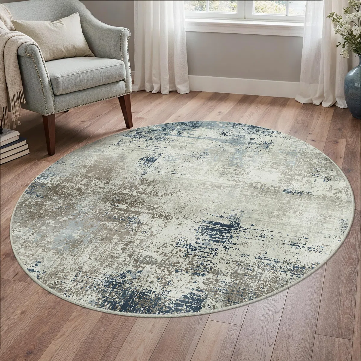 BEIMO Tappeto Salotto R135cm, Moderno Pelo Corto Antiscivolo, Lavabile in Lavatrice con Fondo in Tessuto Non Tessuto, Tappeto Astratto per Camera, Soggiorno, Scendiletto, Blu Inchiostro