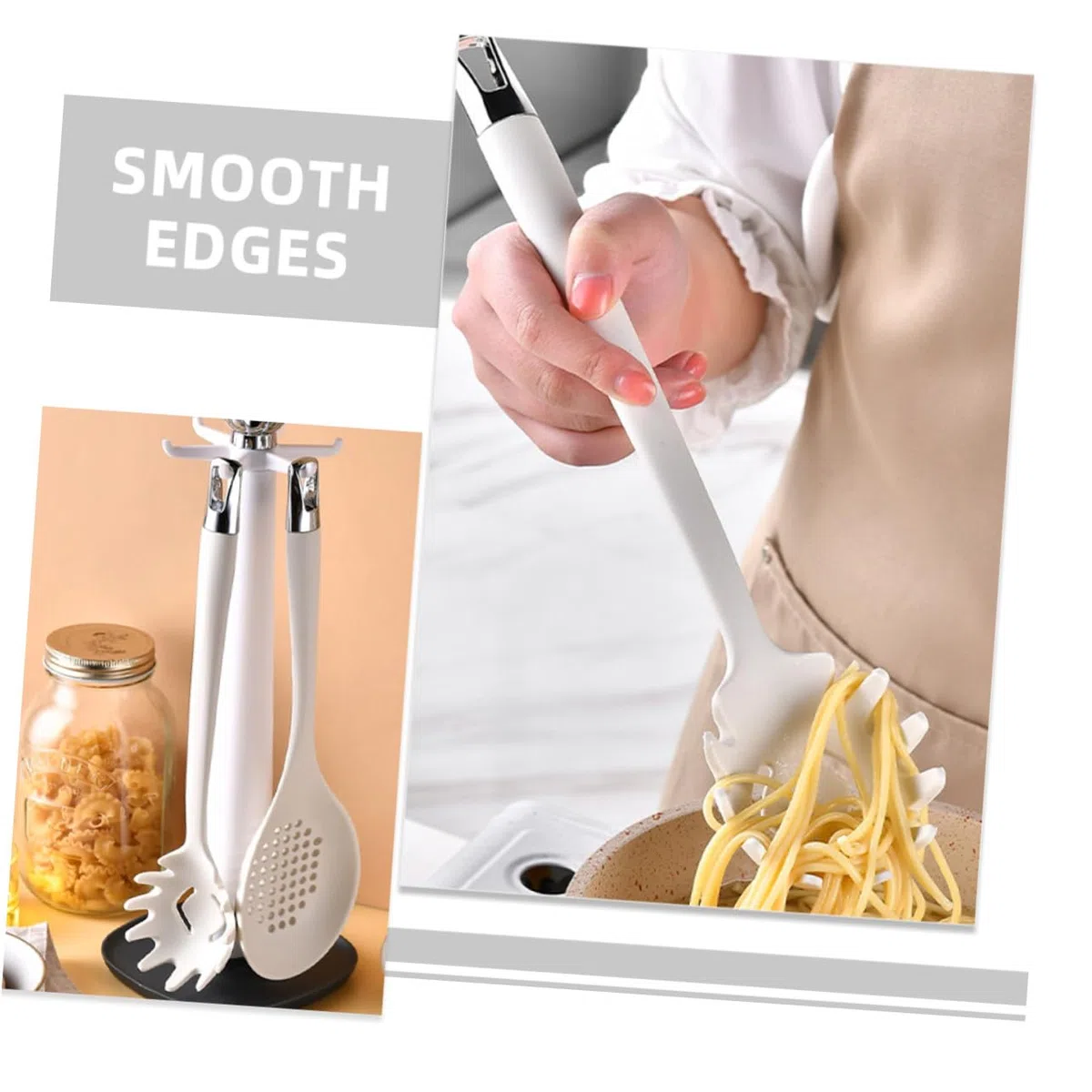 SMASOLO Cucchiaio per Spaghetti in Silicone Bianco Resistente al Calore Design Semplice e Linee Morbide, Facile da Trasportare per Servire Pasta e Noodles