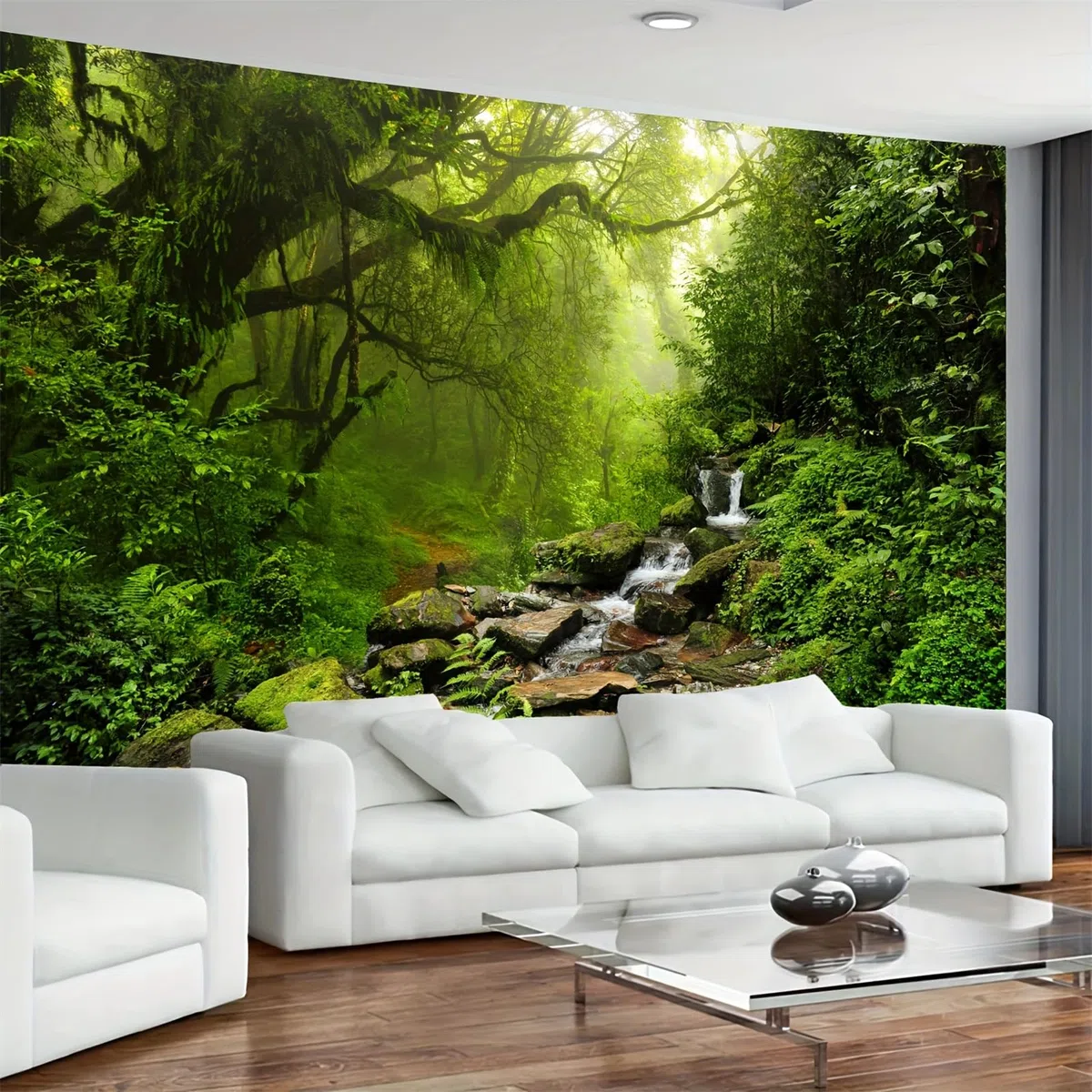 Arsey Arazzo Foresta, Tovagliolo da Parete, Arazzo con Albero, Tappeto da Parete, Cascata, Nebbia, Appeso alla Parete, Erba, Paesaggio Naturale, Arazzi, Tovagliolo da Parete, Decorazione Boho, Camera
