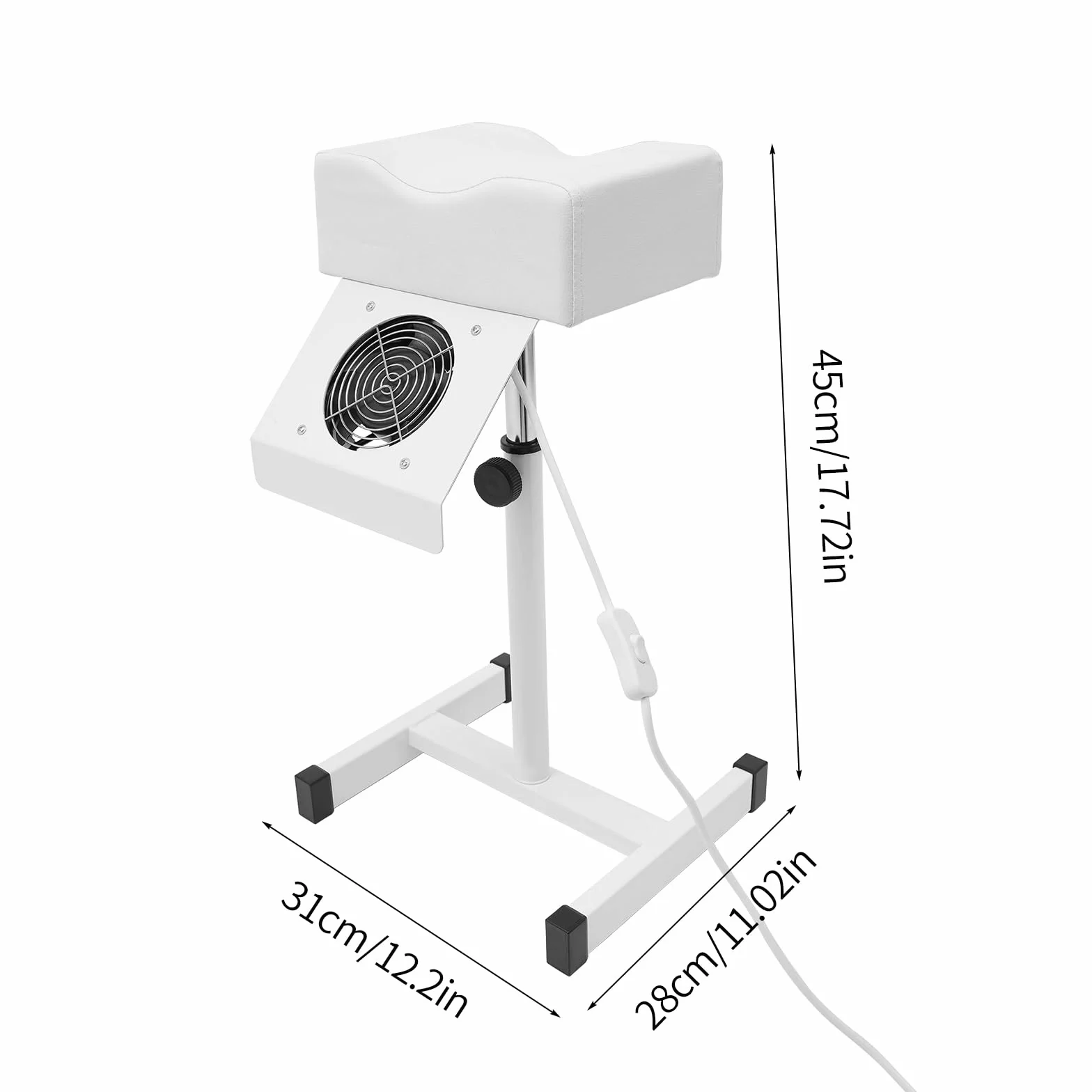Panca per unghie con aspirapolvere, salone di bellezza, poggiapiedi, pedicure, altezza regolabile 48-68 cm, poggiapiedi per manicure (bianco)
