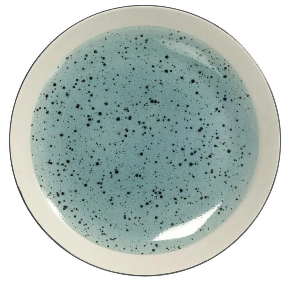 H&H Mimosa Set 6 Piatti Piani in Ceramica Stoneware, 26.5 cm, Azzurro con Decoro ad Effetto Pennello e Bordo Avorio – Lavabili in Lavastoviglie, Utilizzabili in Forno a Microonde