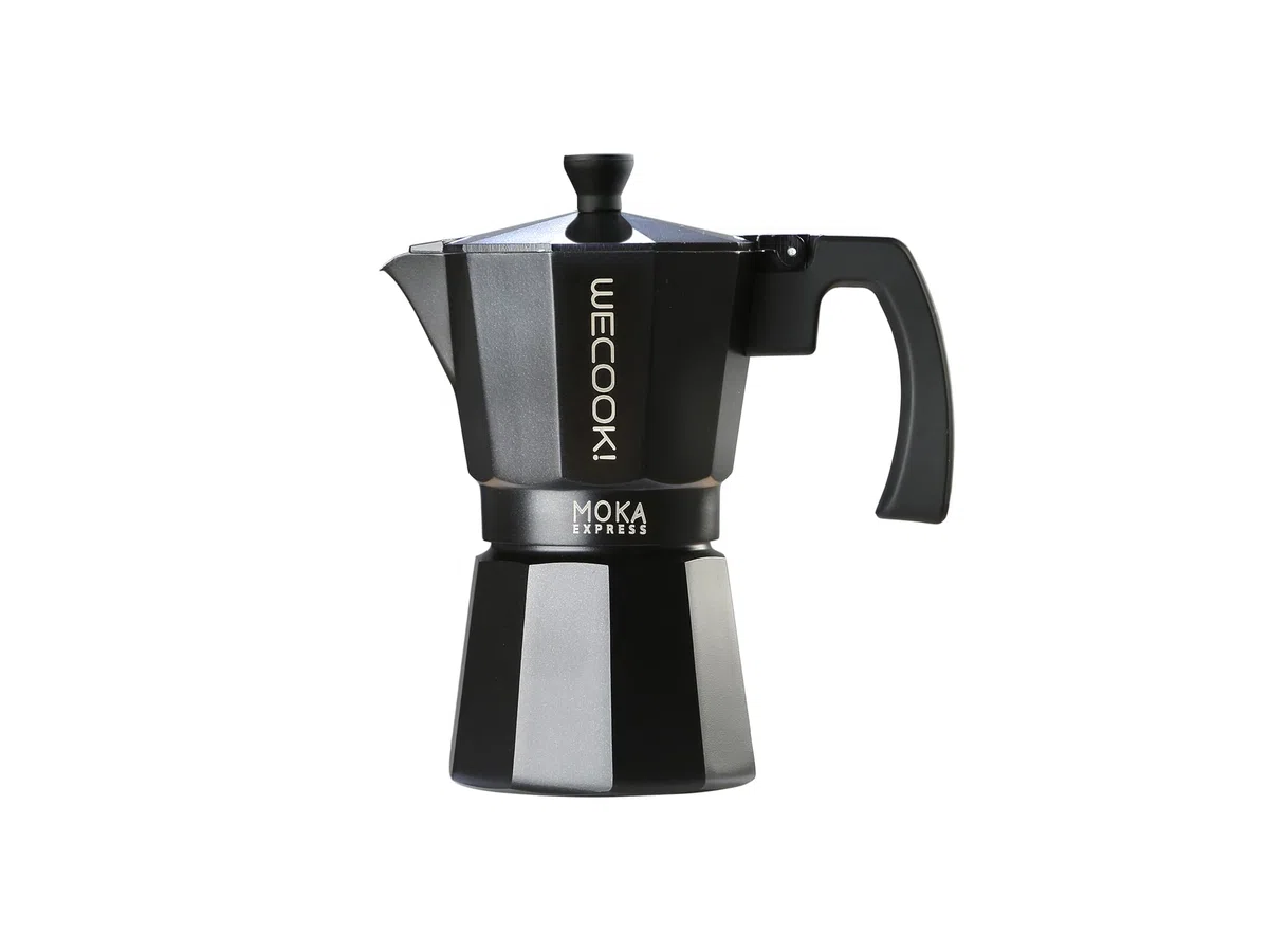 WECOOK! Bella Caffettiera Moka Nera in Alluminio, 12 Tazze (600 ml), Guarnizione in Silicone e Valvola di Sicurezza, Adatta per Gas, Elettrico e Vetroceramica – Non Adatta all’Induzione