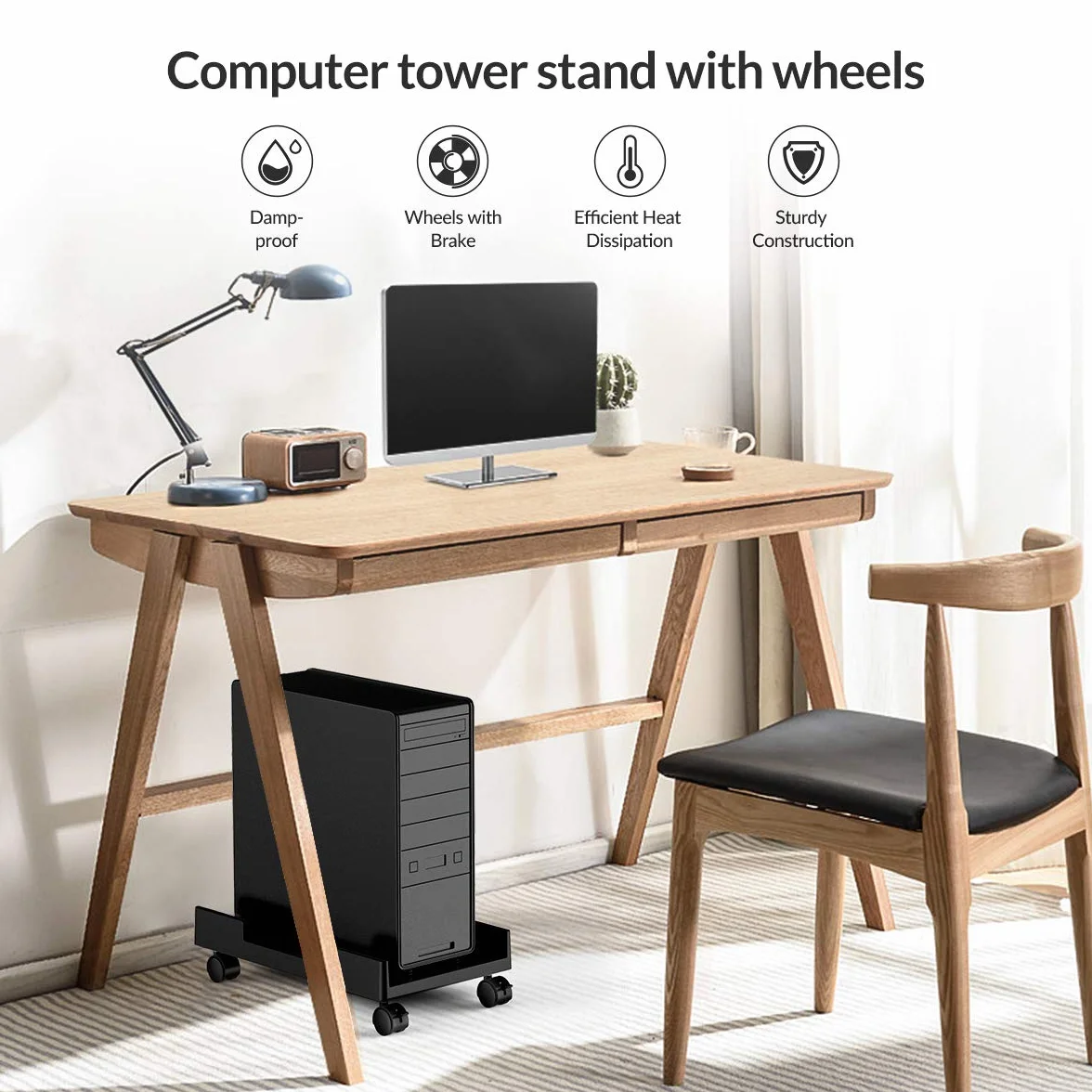 ORICO Carrello Porta PC con Ruote CPU Holder per Computer con 2 Ruote di Bloccaggio e 2 Ruote Piroettanti per Desktop tower, Stampanti, Custodia per Computer (Nero, 46 ​​* 26,5 * 6 cm)