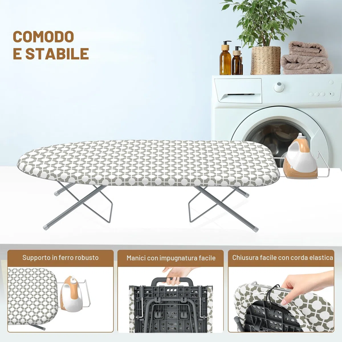 Assi da Stiro Piccolo Pieghevole Salvaspazio Portatile Professionale con Telaio (Grigio)