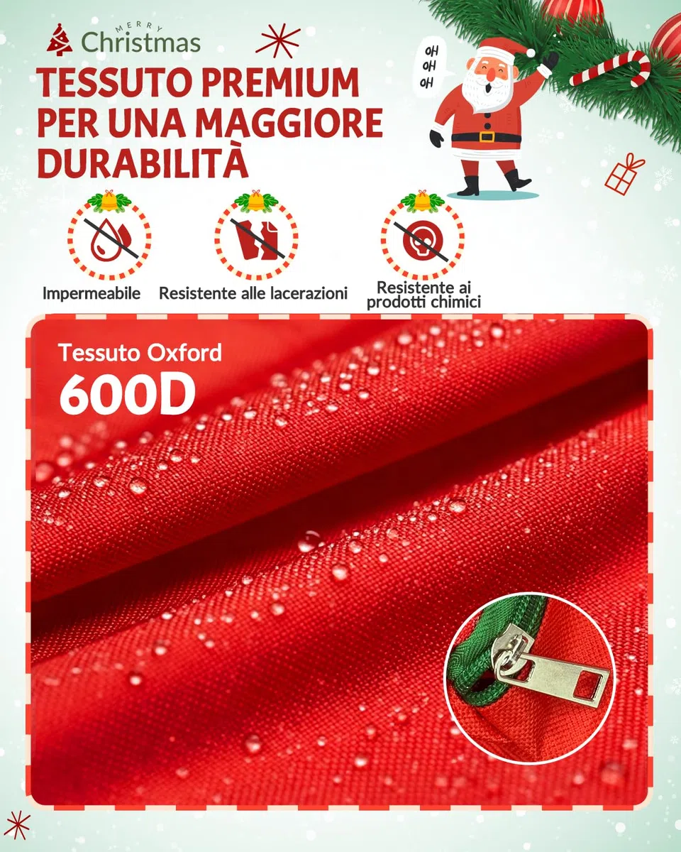 275CM Borsa di Stoccaggio dell'albero di Natale Impermeabile 600D,Adatta al Massimo 9FT Albero di Natale Smontato,Due Tasche Grandi Decorazione Natale,Maniglie e Cerniera Rinforzate Durevoli