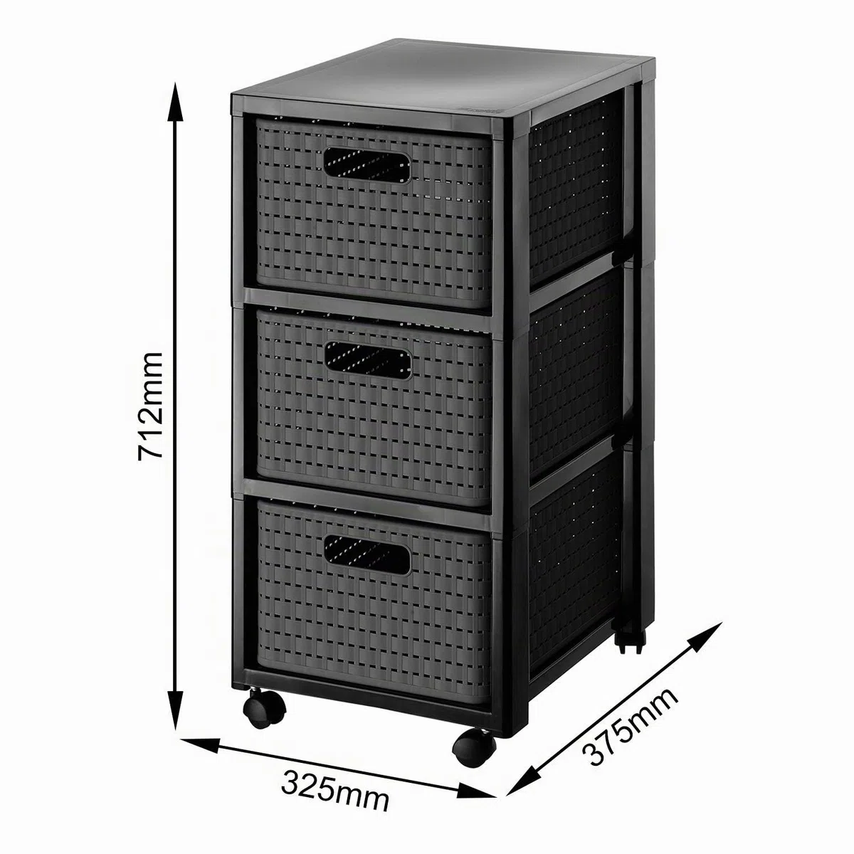 Rotho Country Contenitore arrotolabile con 3 cassetti in rattan, Plastica (PP) senza BPA, antracite, 3 x A4/18l (37,5 x 32,5 x 71,2 cm)